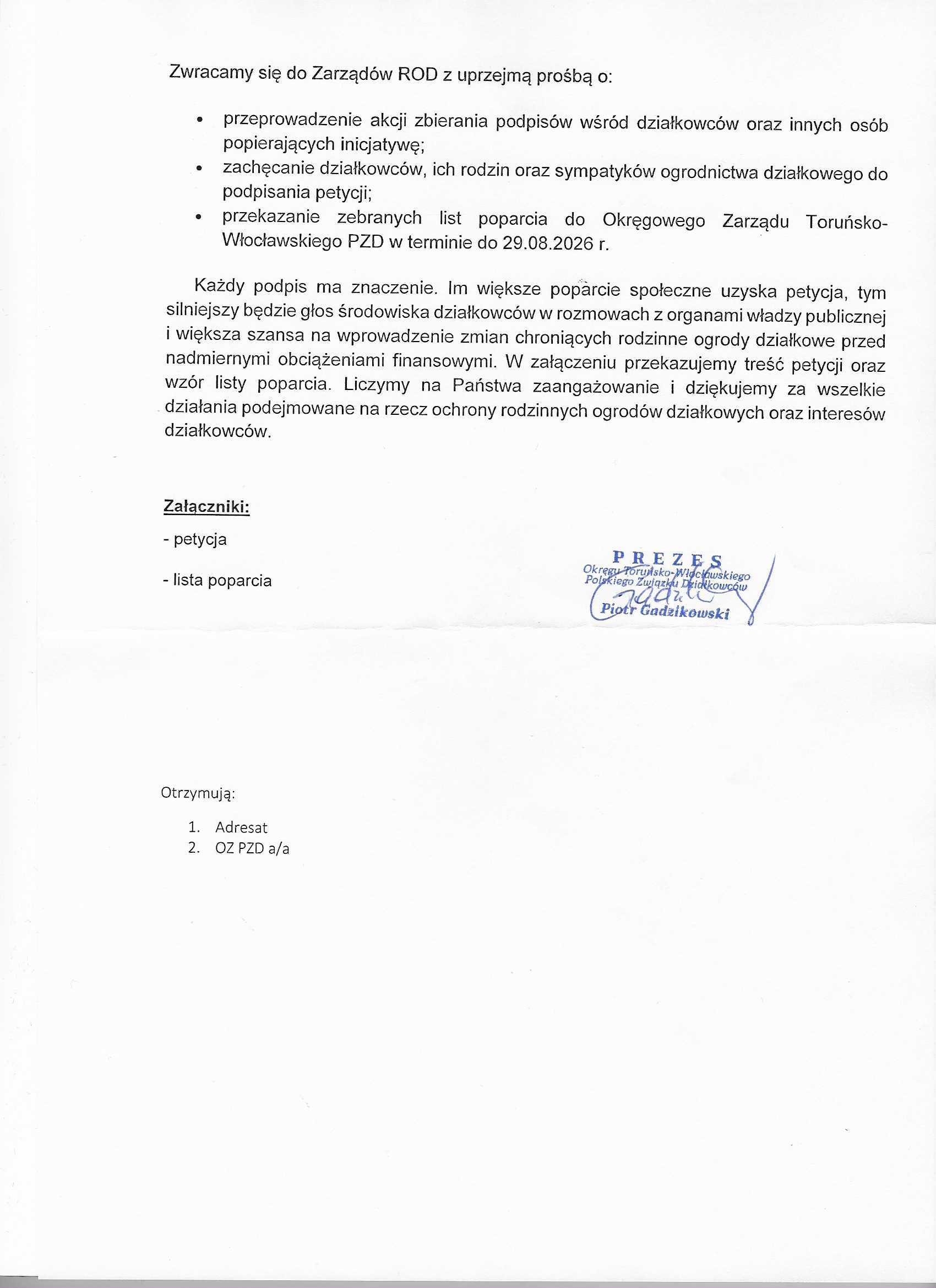 Pismo Prezesa PAD Toruń