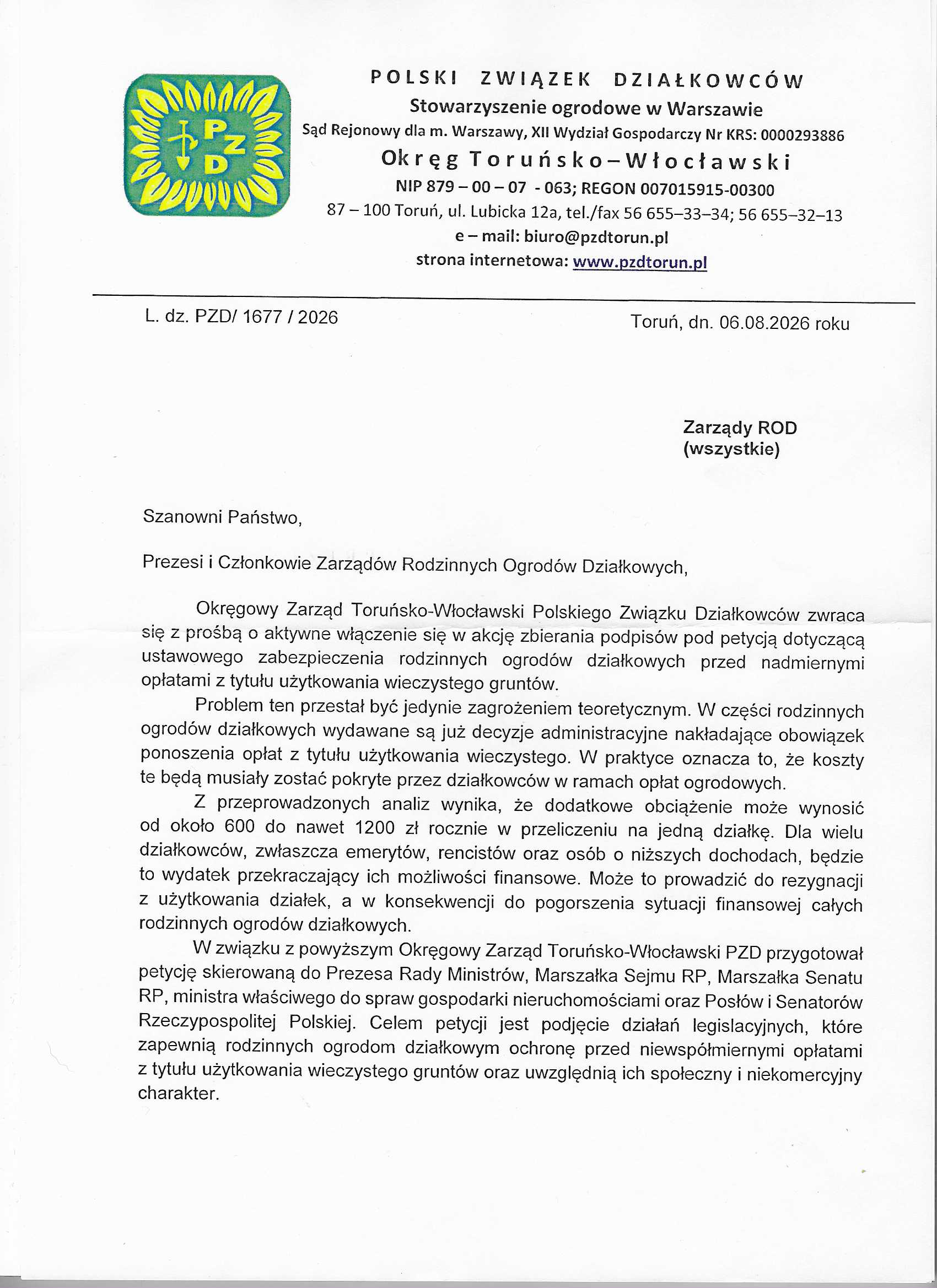 Pismo Prezesa PZD Toruń